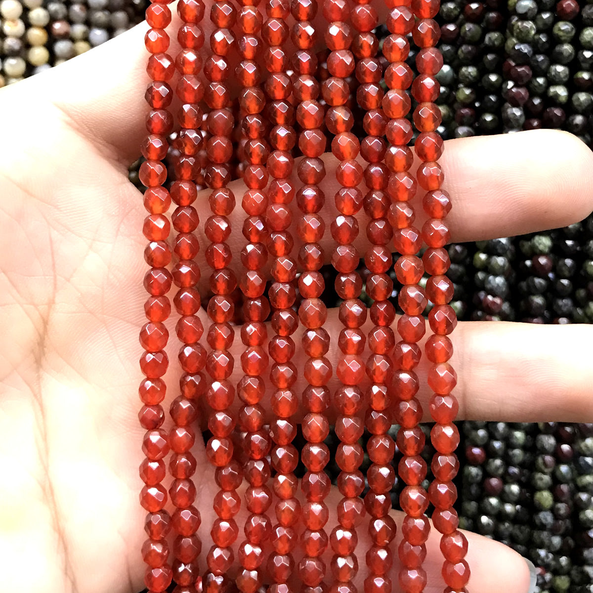 CAG1150 Red Agate Beads Faceted Round 4mm 15" Strand