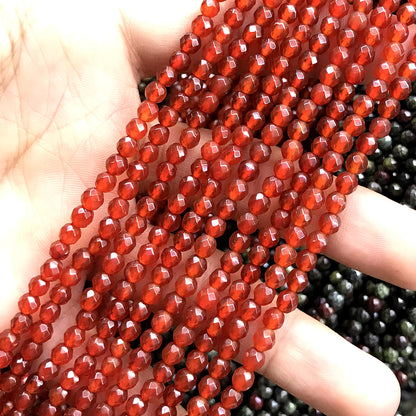 CAG1150 Red Agate Beads Faceted Round 4mm 15" Strand