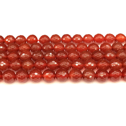 CAG1153 Red Agate Beads Faceted Round 10mm 15" Strand