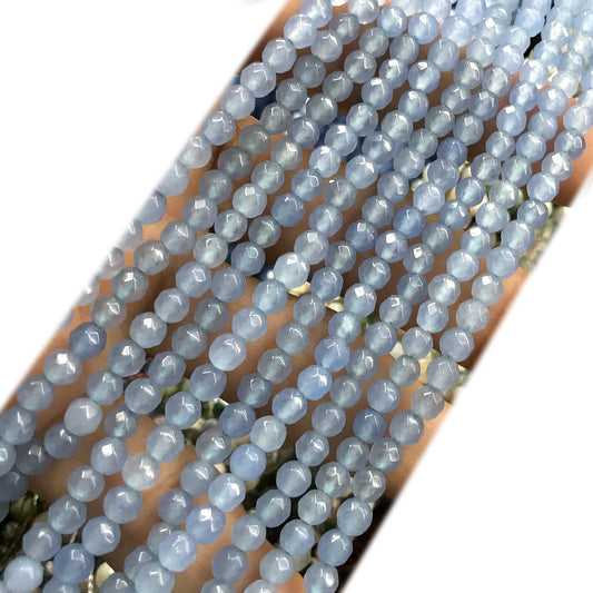 CAG1155 Blue Agate Beads Faceted Round 4mm 15" Strand