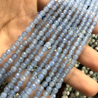 CAG1155 Blue Agate Beads Faceted Round 4mm 15" Strand