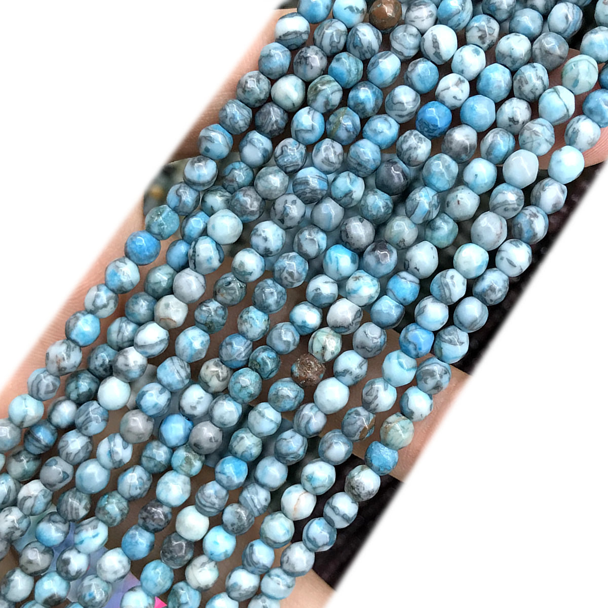 CAG1160 Blue Crazy Lace Agate Beads Faceted Round 4mm 15" Strand