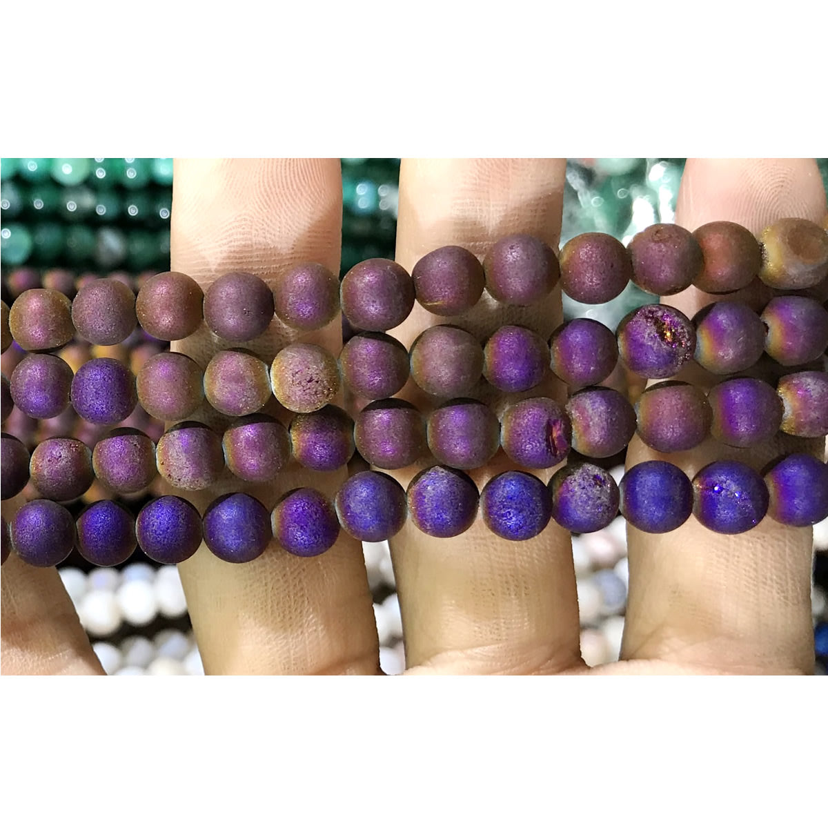 CAG304 Druzy Agate Beads Electroplated Matte Round 6mm 15" Strand