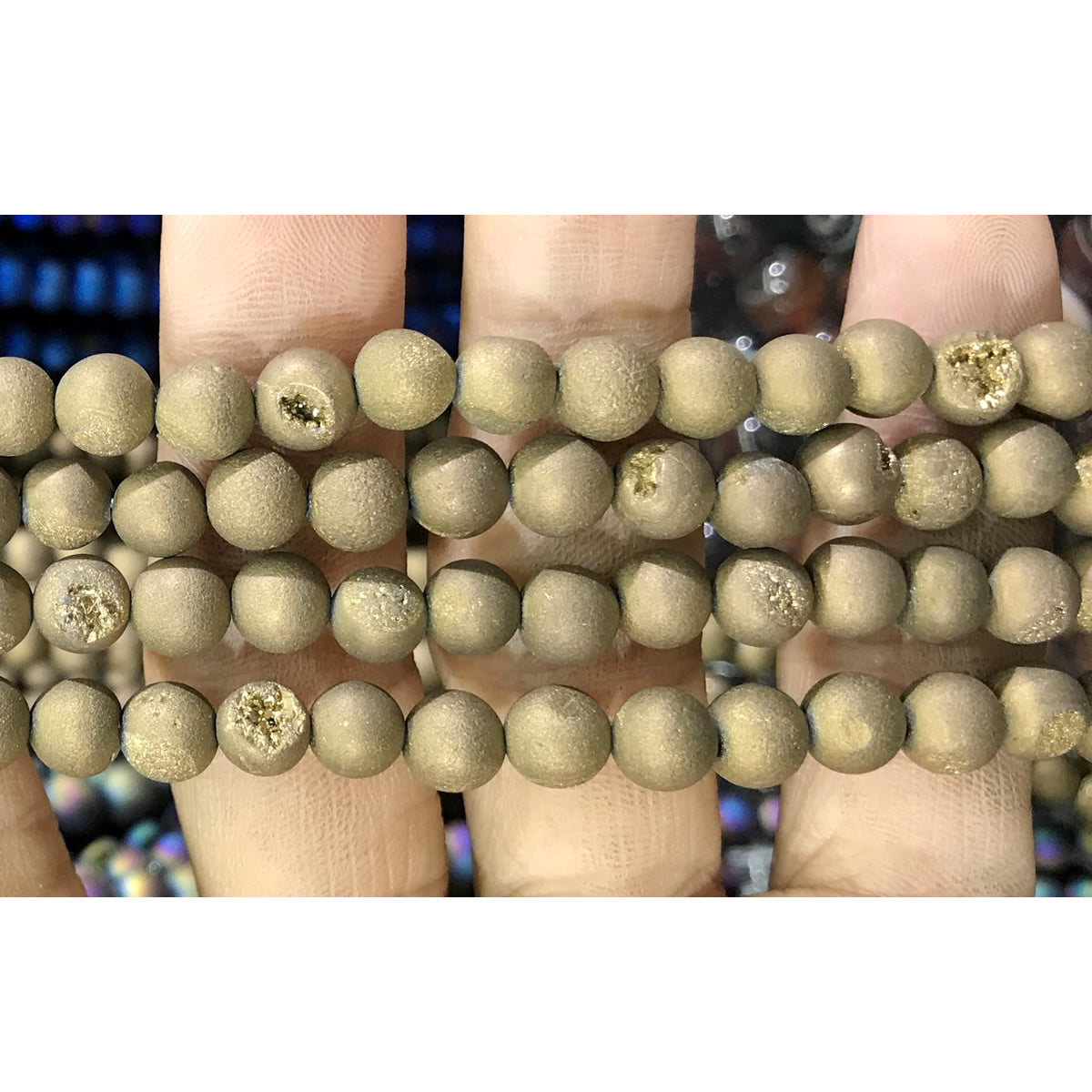 CAG305 Druzy Agate Beads Electroplated Matte Round 6mm 15" Strand