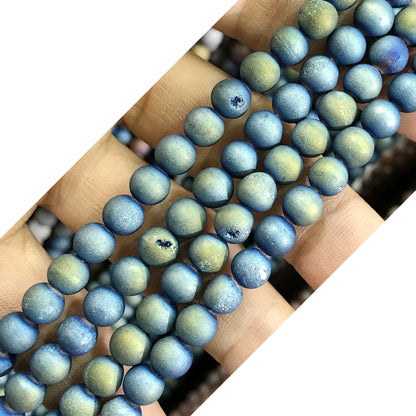 CAG307 Druzy Agate Beads Electroplated Matte Round 6mm 15" Strand