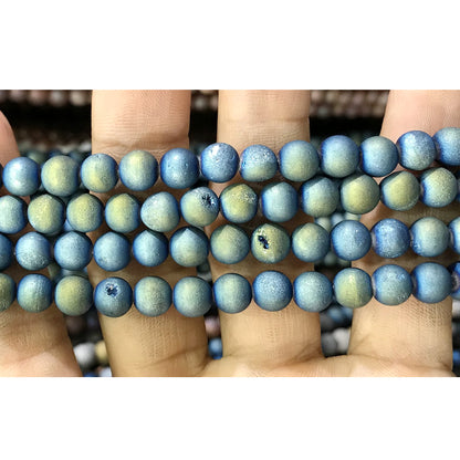 CAG307 Druzy Agate Beads Electroplated Matte Round 6mm 15" Strand