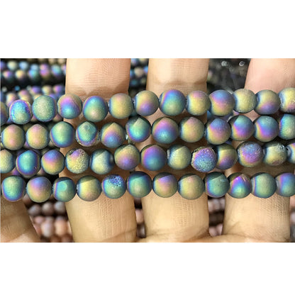 CAG308 Druzy Agate Beads Electroplated Matte Round 6mm 15" Strand