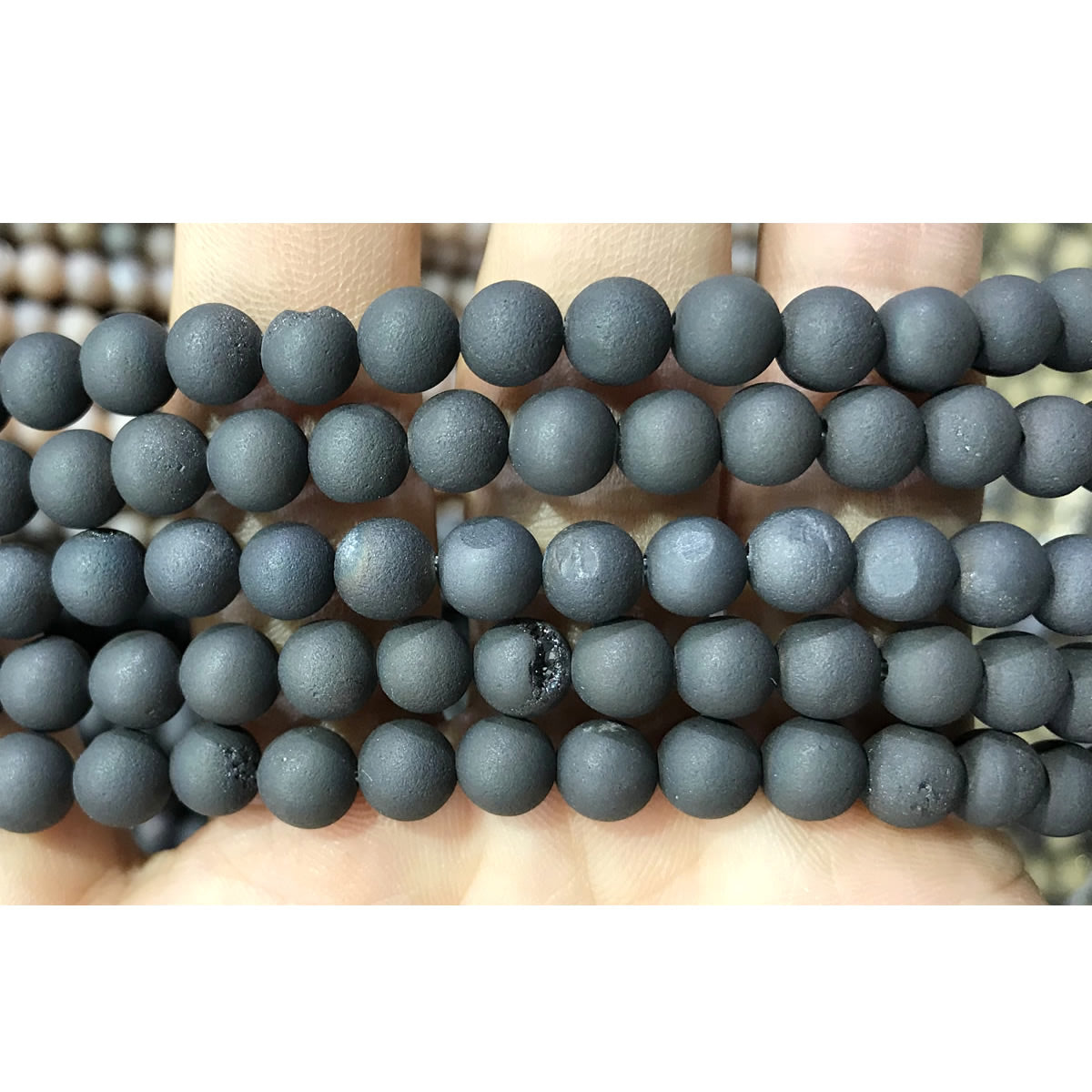 CAG310 Druzy Agate Beads Electroplated Matte Round 6mm 15" Strand