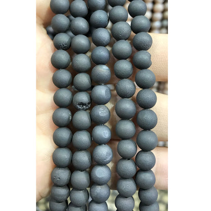 CAG310 Druzy Agate Beads Electroplated Matte Round 6mm 15" Strand