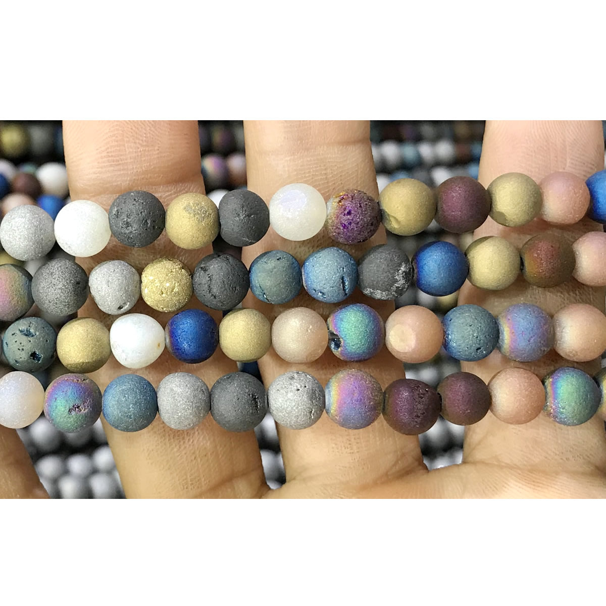 CAG311 Druzy Agate Beads Electroplated Matte Round 6mm 15" Strand