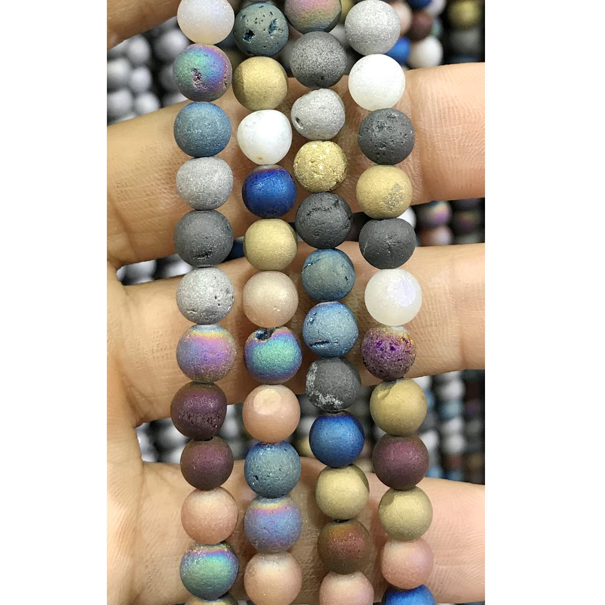 CAG311 Druzy Agate Beads Electroplated Matte Round 6mm 15" Strand