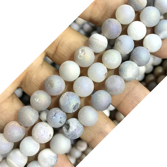 CAG316 Druzy Agate Beads Electroplated Matte Round 8mm 15" Strand