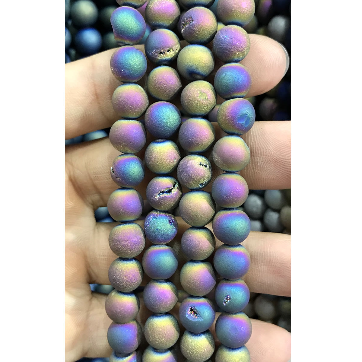 CAG323 Druzy Agate Beads Electroplated Matte Round 8mm 15" Strand