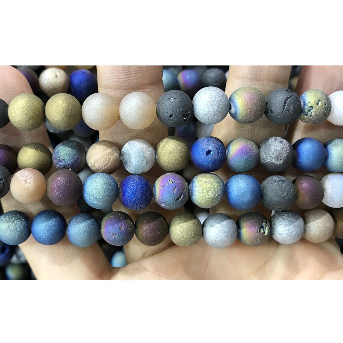 CAG326 Druzy Agate Beads Electroplated Matte Round 8mm 15" Strand