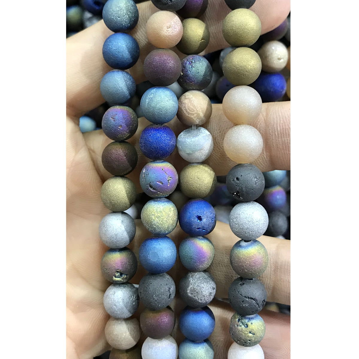 CAG326 Druzy Agate Beads Electroplated Matte Round 8mm 15" Strand