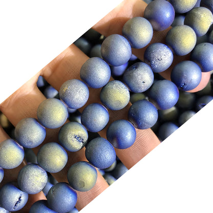 CAG338 Druzy Agate Beads Electroplated Matte Round 10mm 15" Strand