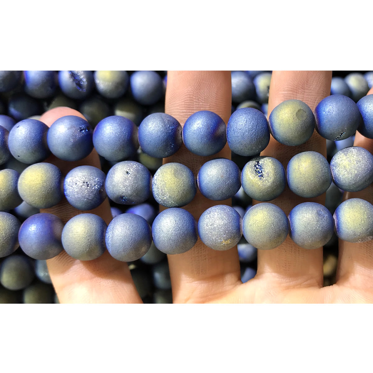 CAG338 Druzy Agate Beads Electroplated Matte Round 10mm 15" Strand