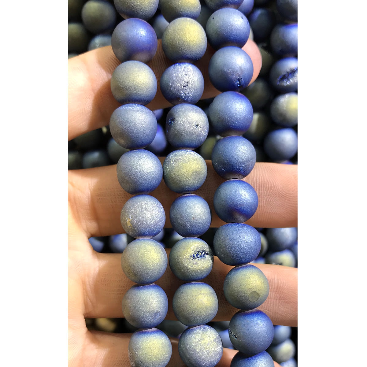 CAG338 Druzy Agate Beads Electroplated Matte Round 10mm 15" Strand