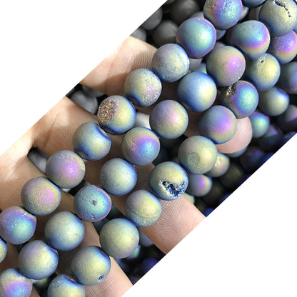 CAG339 Druzy Agate Beads Electroplated Matte Round 10mm 15" Strand