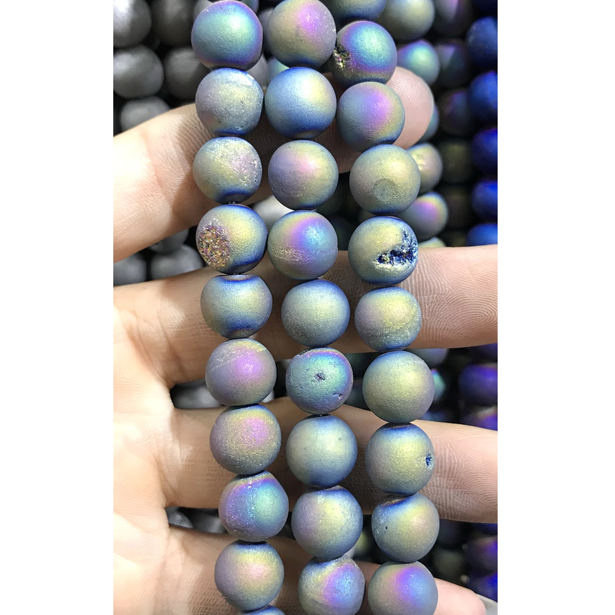 CAG339 Druzy Agate Beads Electroplated Matte Round 10mm 15" Strand