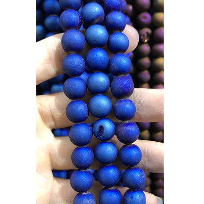 CAG340 Druzy Agate Beads Electroplated Matte Round 10mm 15" Strand