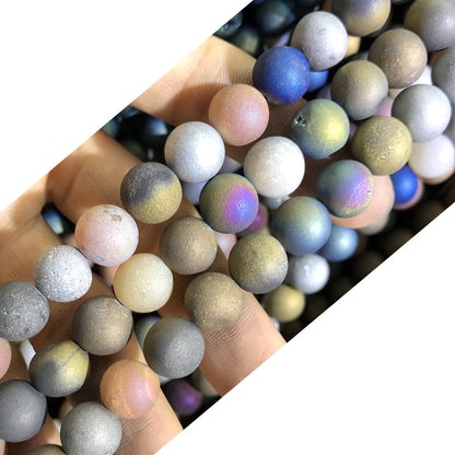 CAG342 Druzy Agate Beads Electroplated Matte Round 10mm 15" Strand