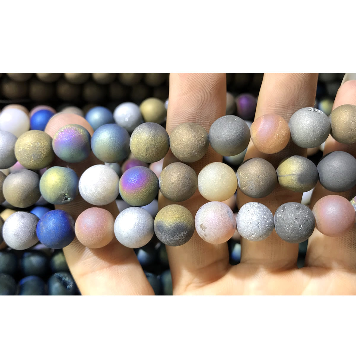 CAG342 Druzy Agate Beads Electroplated Matte Round 10mm 15" Strand