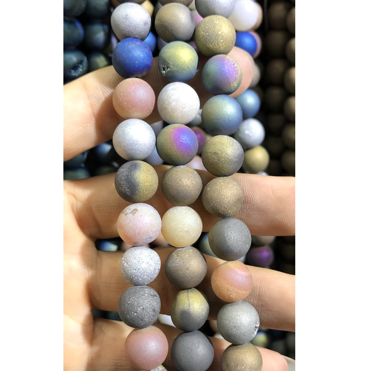 CAG342 Druzy Agate Beads Electroplated Matte Round 10mm 15" Strand