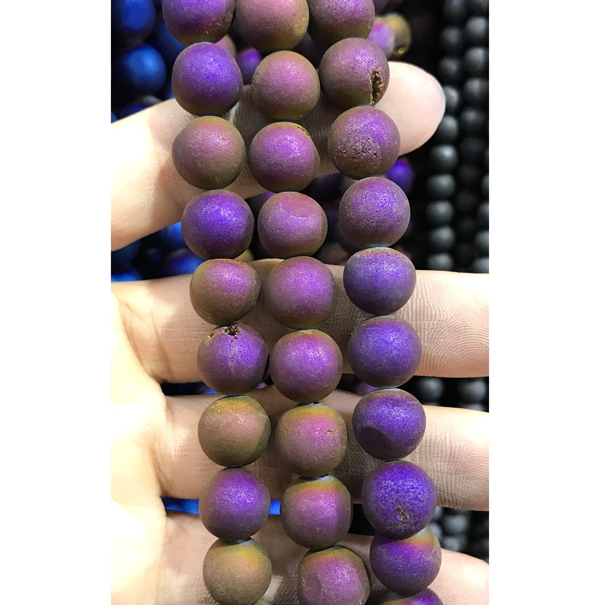 CAG351 Druzy Agate Beads Electroplated Matte Round 12mm 15" Strand