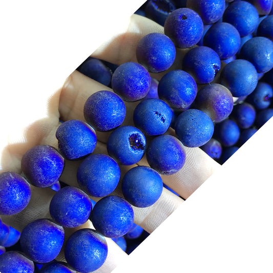 CAG356 Druzy Agate Beads Electroplated Matte Round 12mm 15" Strand