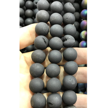 CAG357 Druzy Agate Beads Electroplated Matte Round 12mm 15" Strand