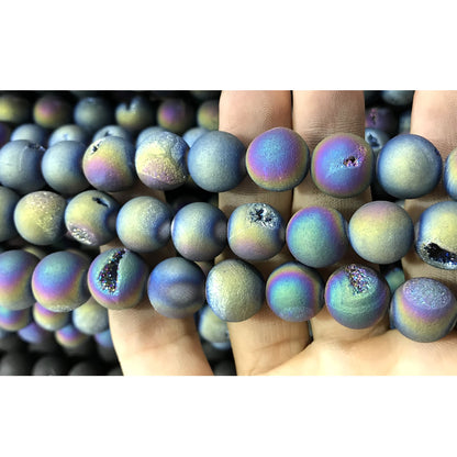 CAG358 Druzy Agate Beads Electroplated Matte Round 12mm 15" Strand