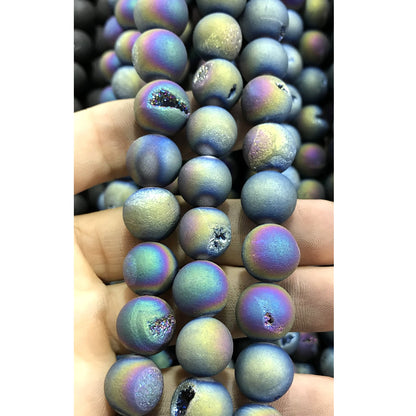 CAG358 Druzy Agate Beads Electroplated Matte Round 12mm 15" Strand