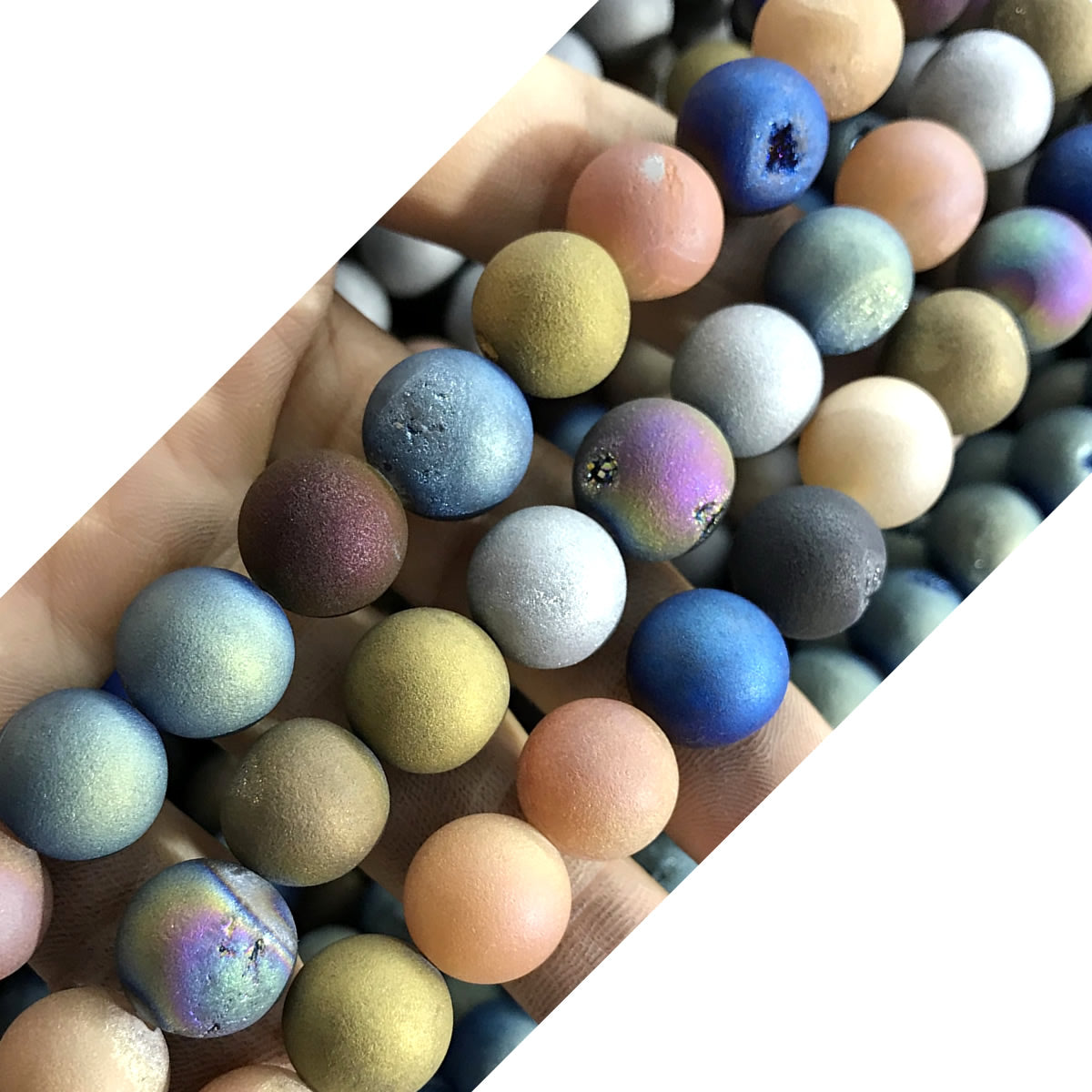 CAG359 Druzy Agate Beads Electroplated Matte Round 12mm 15" Strand