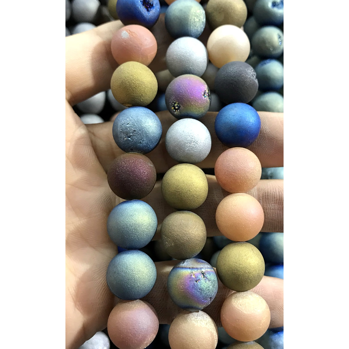 CAG359 Druzy Agate Beads Electroplated Matte Round 12mm 15" Strand