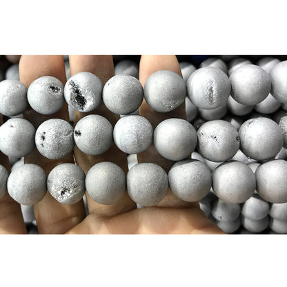 CAG364 Druzy Agate Beads Electroplated Matte Round 14mm 15" Strand