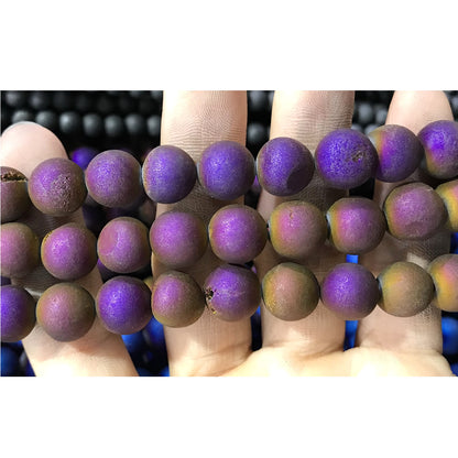 CAG368 Druzy Agate Beads Electroplated Matte Round 14mm 15" Strand