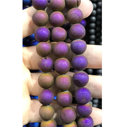 CAG368 Druzy Agate Beads Electroplated Matte Round 14mm 15" Strand