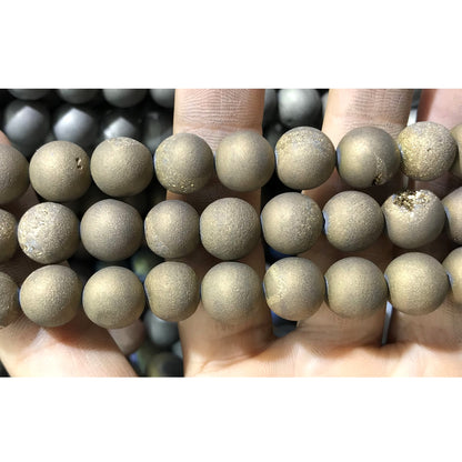 CAG369 Druzy Agate Beads Electroplated Matte Round 14mm 15" Strand