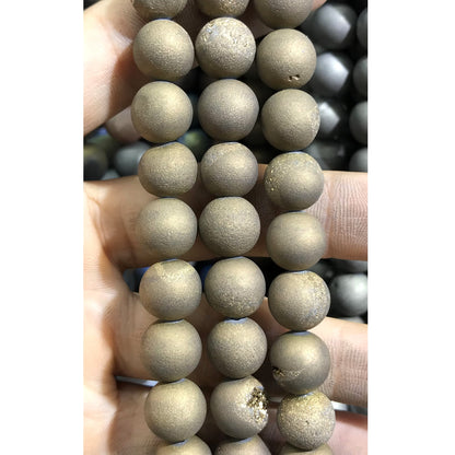 CAG369 Druzy Agate Beads Electroplated Matte Round 14mm 15" Strand