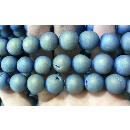 CAG371 Druzy Agate Beads Electroplated Matte Round 14mm 15" Strand