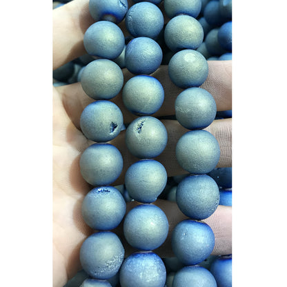 CAG371 Druzy Agate Beads Electroplated Matte Round 14mm 15" Strand