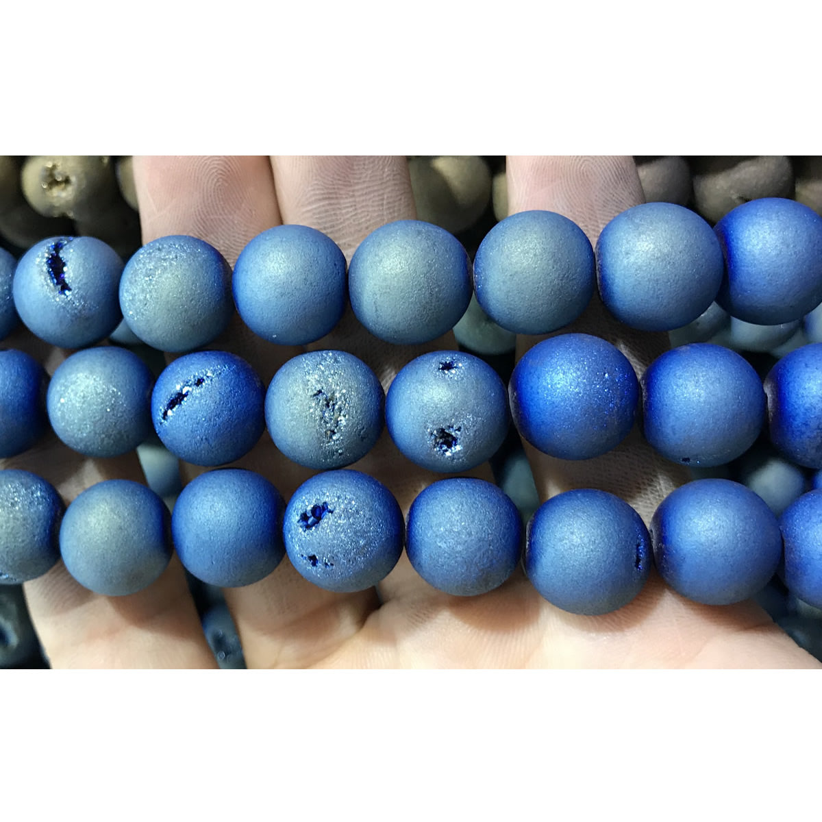 CAG372 Druzy Agate Beads Electroplated Matte Round 14mm 15" Strand