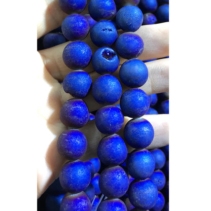 CAG373 Druzy Agate Beads Electroplated Matte Round 14mm 15" Strand