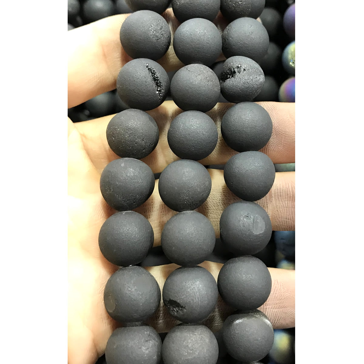 CAG374 Druzy Agate Beads Electroplated Matte Round 14mm 15" Strand