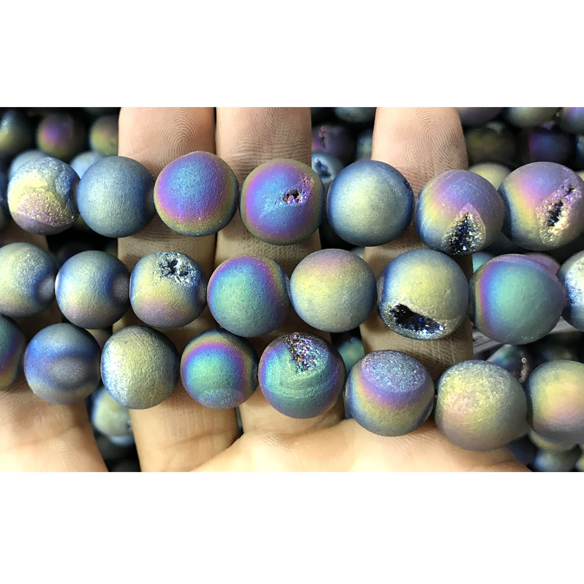 CAG375 Druzy Agate Beads Electroplated Matte Round 14mm 15" Strand