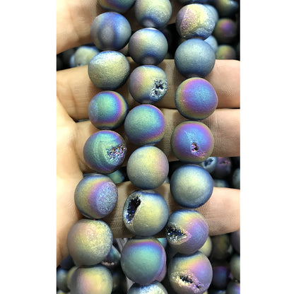 CAG375 Druzy Agate Beads Electroplated Matte Round 14mm 15" Strand