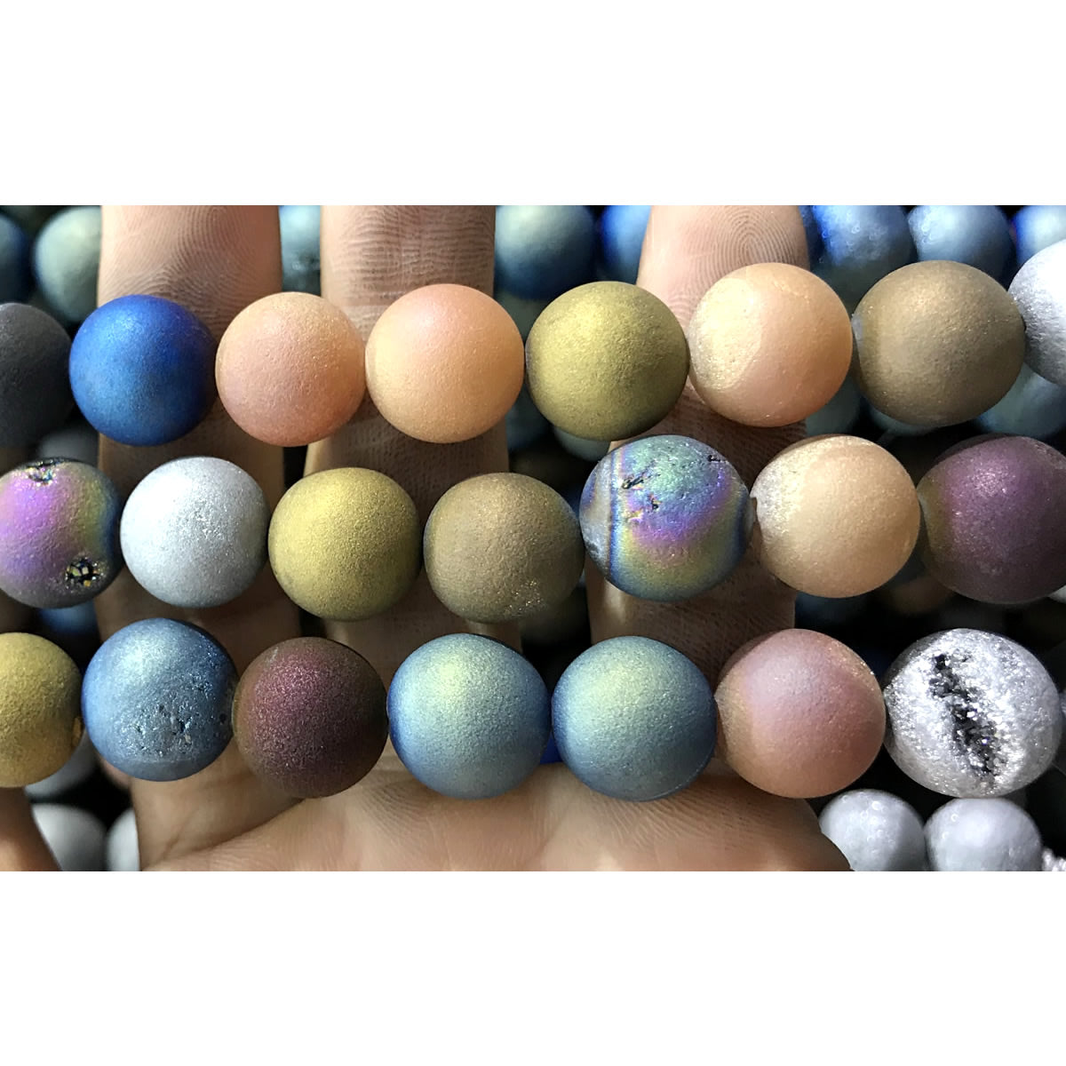 CAG376 Druzy Agate Beads Electroplated Matte Round 14mm 15" Strand