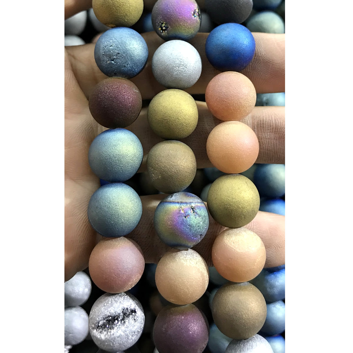 CAG376 Druzy Agate Beads Electroplated Matte Round 14mm 15" Strand