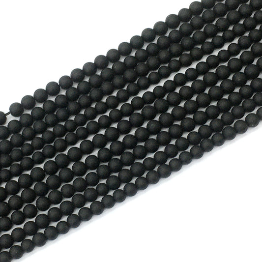 CAG390 Black Onyx Beads Matte Round 4mm 15.5" Strand